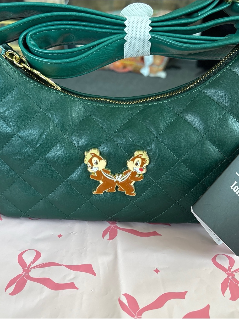 Loungefly Quilted Emerald Green Shoulder Bag with Chip 'n' Dale Charm